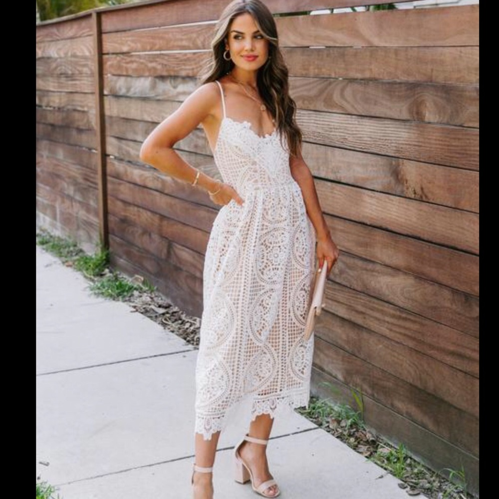 White Midi Dress Lace Up Back